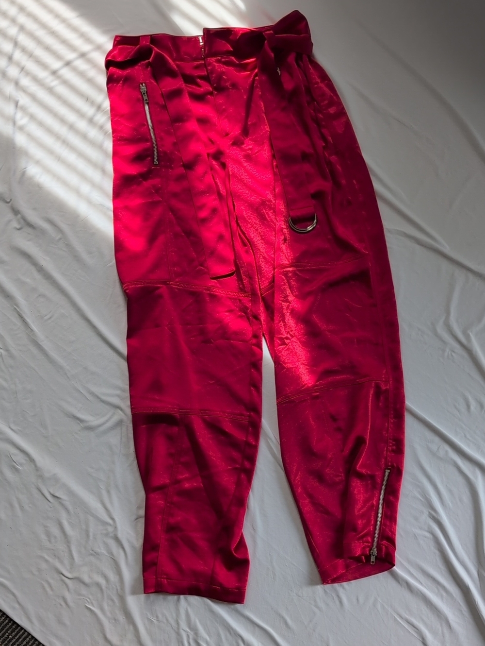 High-Rise Red Utility Trousers for Women